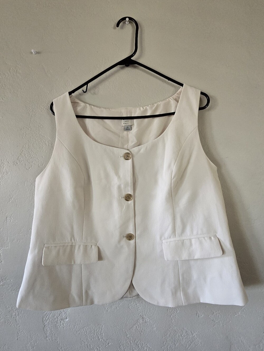 Womens White Sleeveless Button-Front Jacket Vest, NWT, A New Day, Size XL